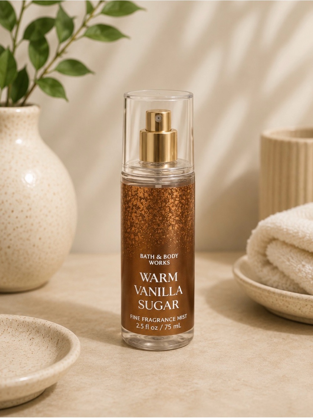 Bath & Body Works Warm Vanilla Sugar Mist — Brown with Gold Accents